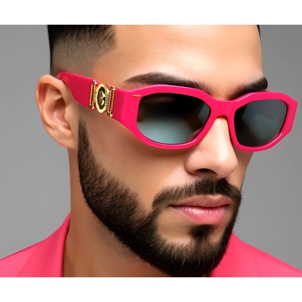 Men's Pink Sunglasses Gold  Fashionable Casual 80's 90's Trendy Male Lentes New‎